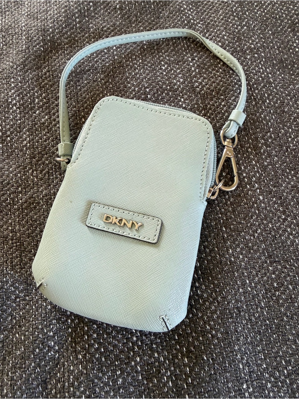 DKNY Mint Leather Wristlet Phone Pouch in Pale Green